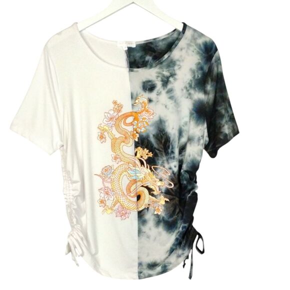 Riley & James Tie Dye Dragon Print Runched Sides Top size 2X - Picture 1 of 14